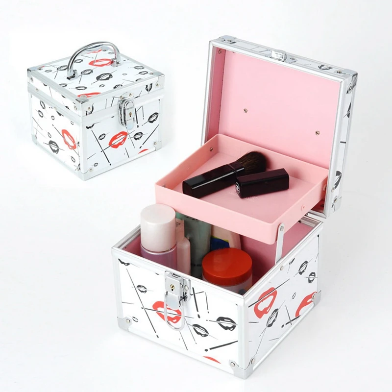 

Makeup Train Case Portable Cosmetic Box Jewelry Organizer with Mirror Trays with Handle Makeup Storage Box