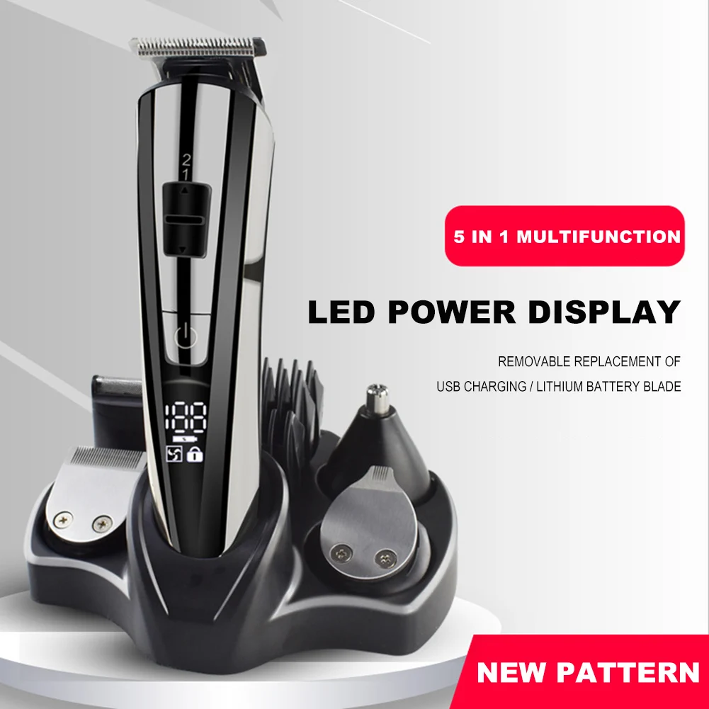 

Multi-function LCD 5 in 1 Electric Hair Clippers Hair Clipper Shaver Set Razor Beard Trimmer Face Shaving Machine Barber Tools