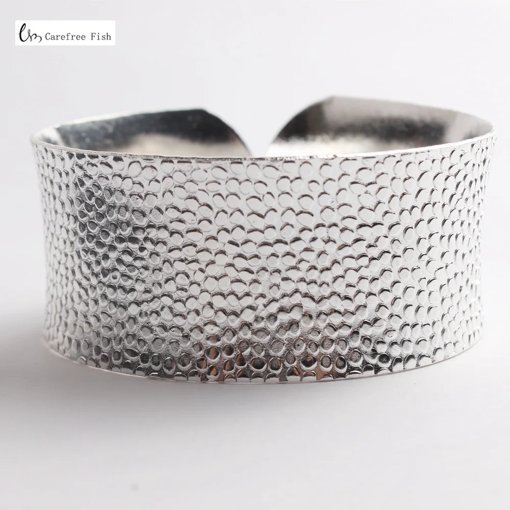 

1 Pc Punk Women Metallic Gothic Wide Silver plating Bracelet Adjust Gifts Metal Cuff Curved Bangle FashonFor Lady Girl