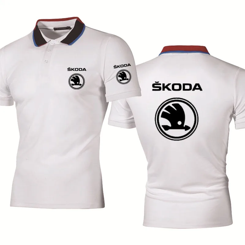 

Summer Men's polo shirt Skoda Car Logo printing high quality Color contrast stripe Solid color Men's lapel cotton short sleeve