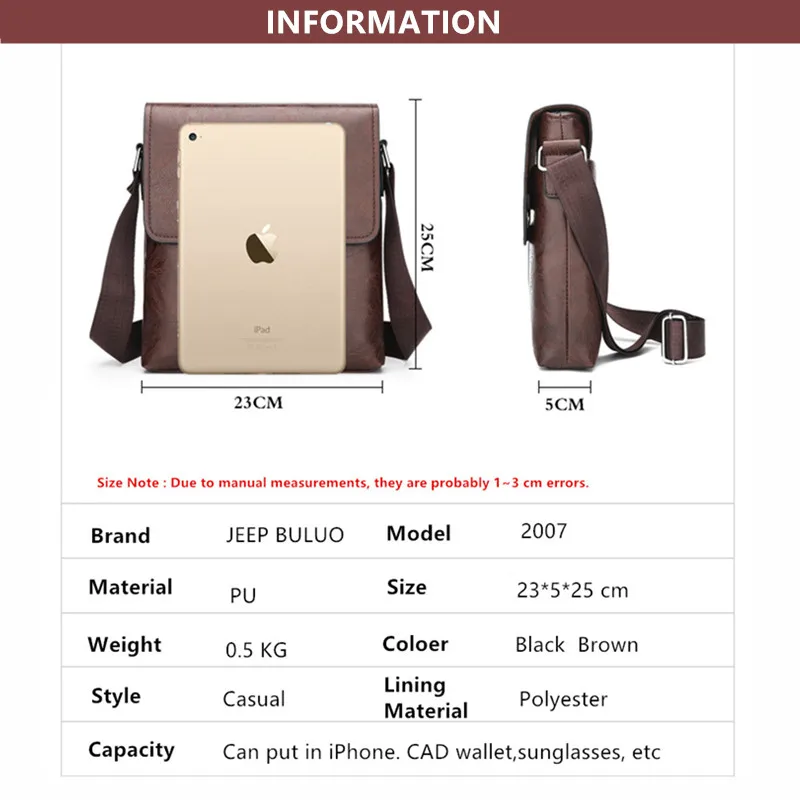 JEEP BULUO Casual Men Shoulder Bag Crossbody Bags High Quality Male Bag PU Leather Handbag Capacity Men Messenger Bags Tote Bag