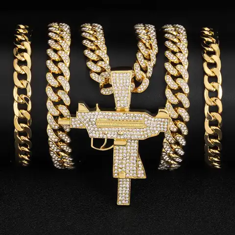 Модное уличное ожерелье с подвеской в виде пулемета, пистолета, УЗИ, модные аксессуары для мужчин и женщин в стиле хип-хоп, кубинская цепочка...