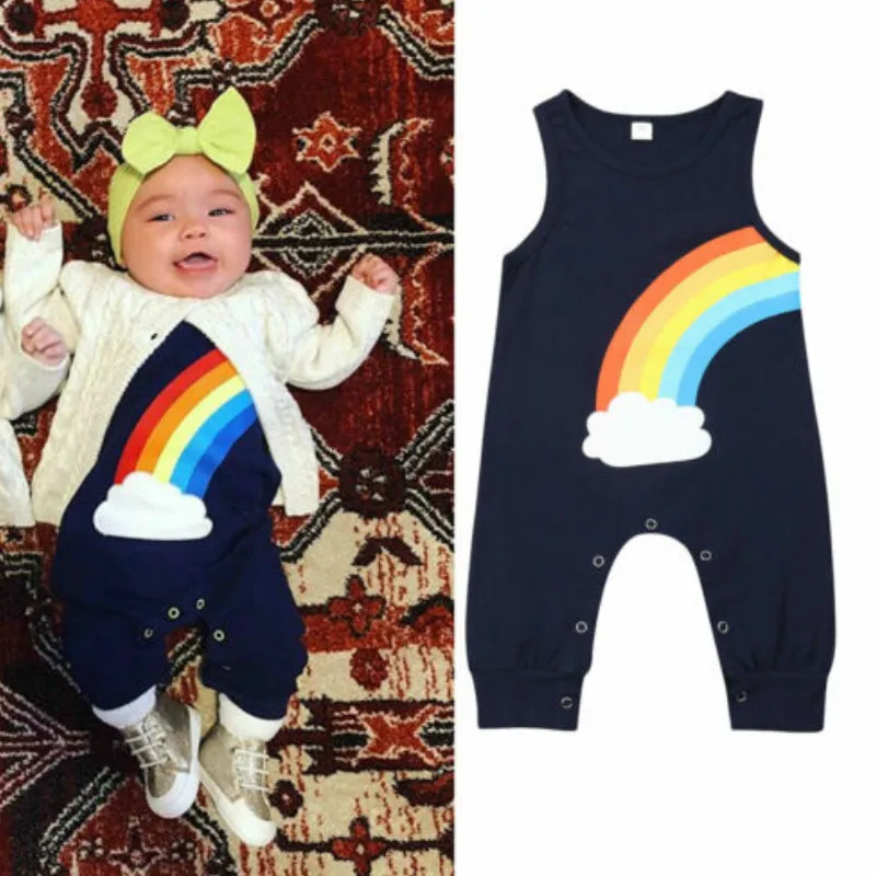 

Newborn Baby Boys Girls Rainbow Romper Cotton Jumpsuit Pants Sleeveless Sunsuit Playsuits Clothes Jumpsuit