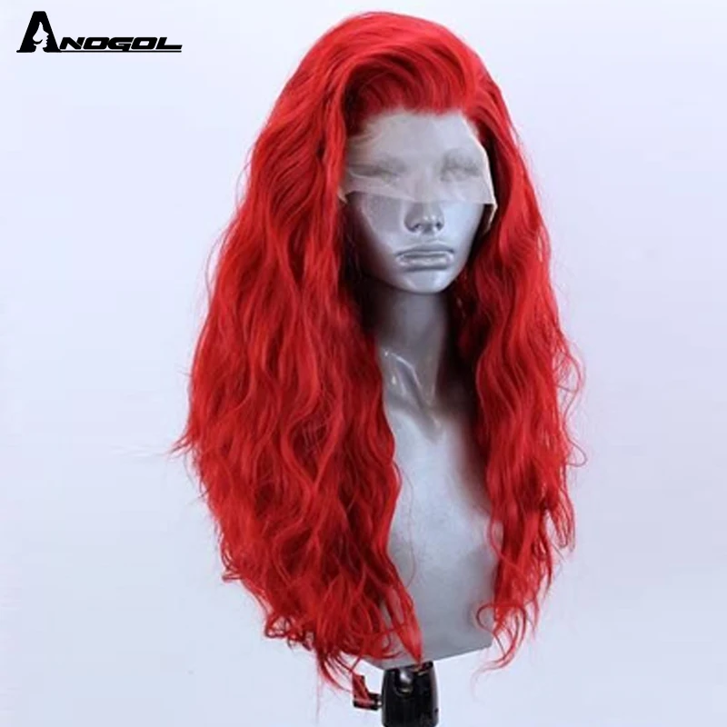 Anogol красный высокая температура волокна длинные воды волна розовый белый волос