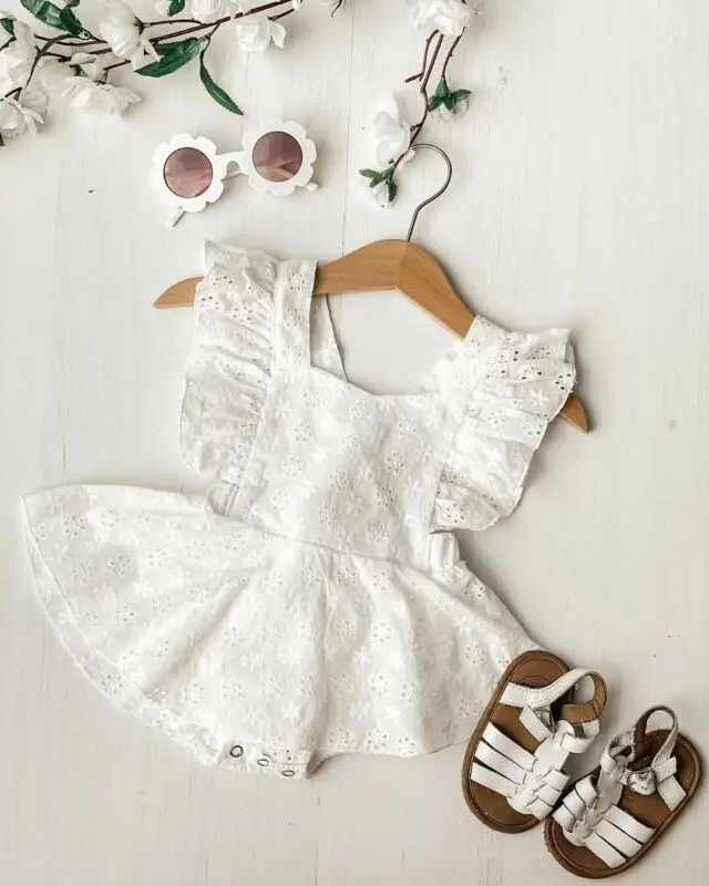 Hot Newborn Infant Baby Girls Princess Short Sleeve Romper Dress Clothes Outfit 2019 Summer white girls mini dress images - 6