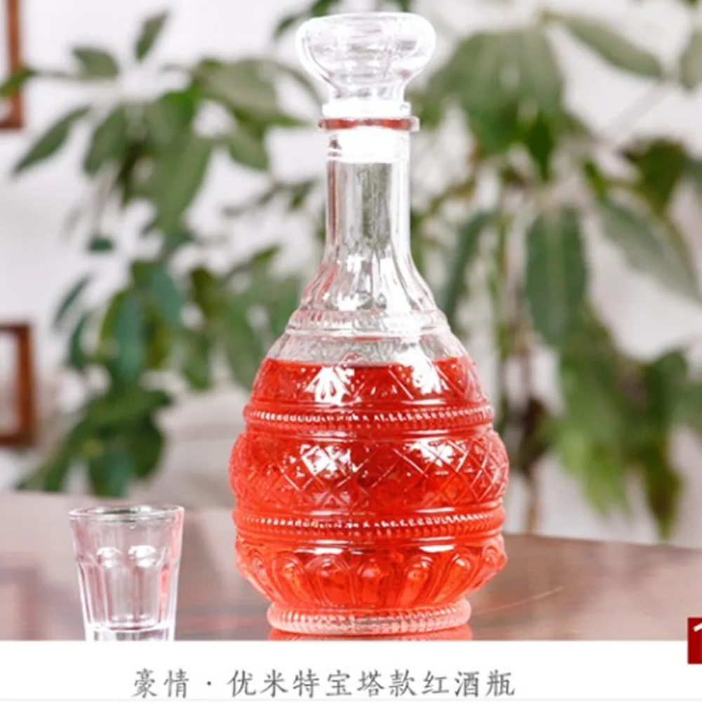 pagoda bottle Стеклянная красная бутылка для вина Графин контейнер виски, ликер Carafe воды кувшин алкоголя стеклянный декантатор бутылка - Цвет: pagoda bottle
