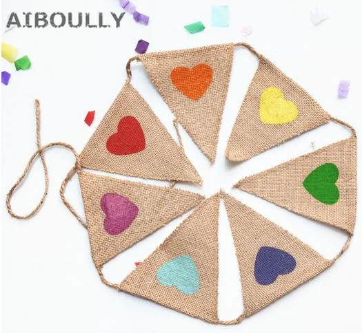 Яркие баннеры в форме сердца джутовые флаги из джута для дня рождения Рождества