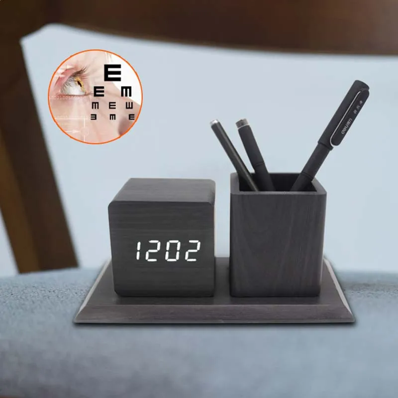 Часы светодиодные деревянные бесшумные Настольные Цифровые с голосовым