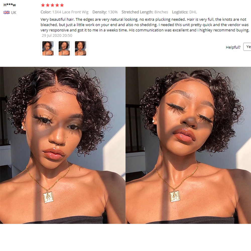 Парик Фея кудрявые передние кружевные человеческие волосы короткие парики боб