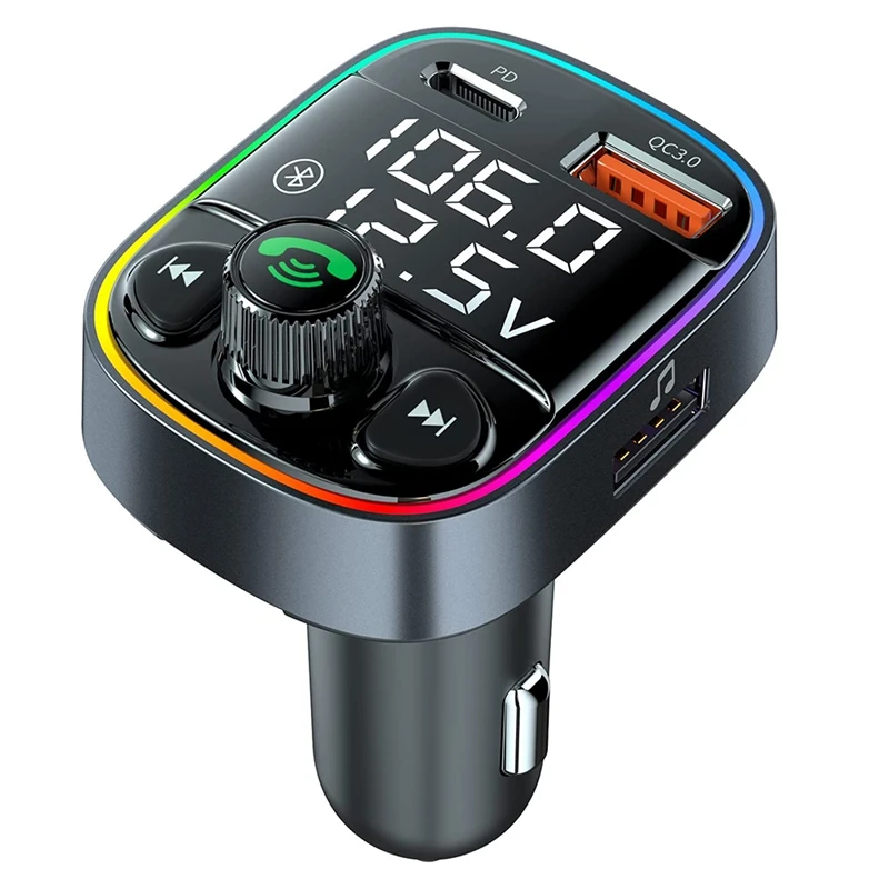 

FM-передатчик Bluetooth, адаптер радио AUX с двойным экраном и 7-цветной подсветкой, комплект музыкального плеера