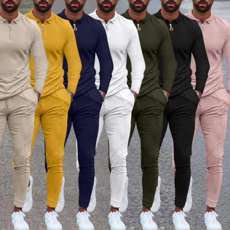 

2 Pieces Sets Tracksuit Men Autumn Zipper Sweatshirt +Drawstring Pants Male Long Sleeve Slim Fit Jogger Running Sportswear Sets