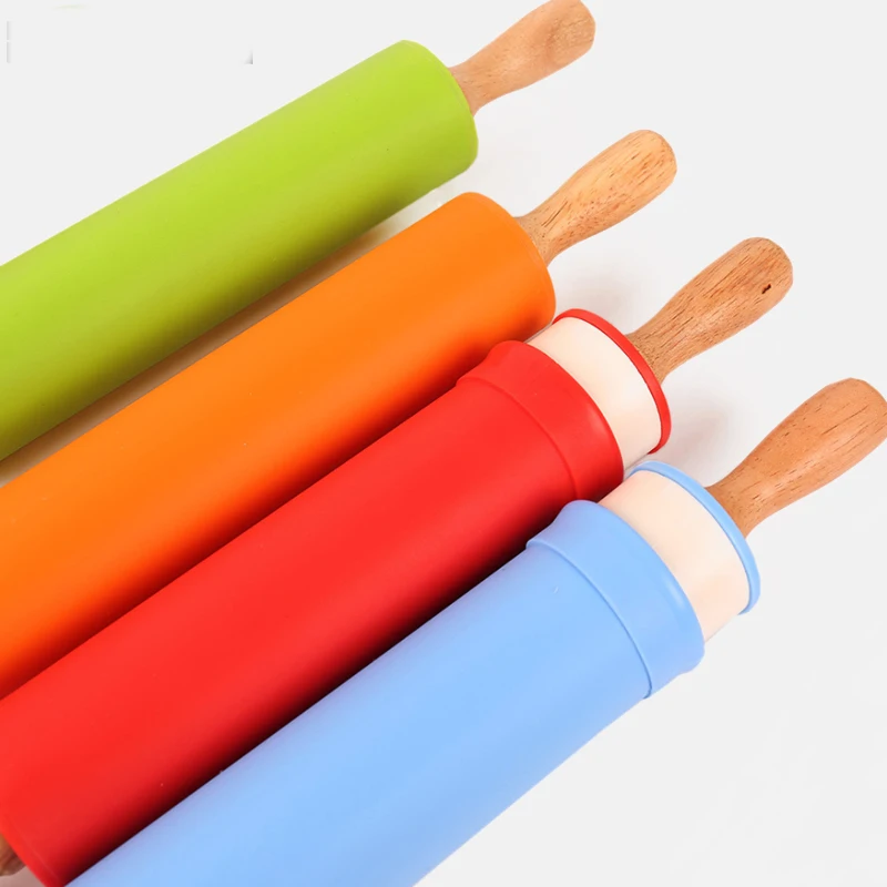 

S M Silicone Rolling Pin Pastry Dough Flour Roller Non-Stick Wooden Handle Kitchen Baking Cooking Tools Christmas Rolling Pin