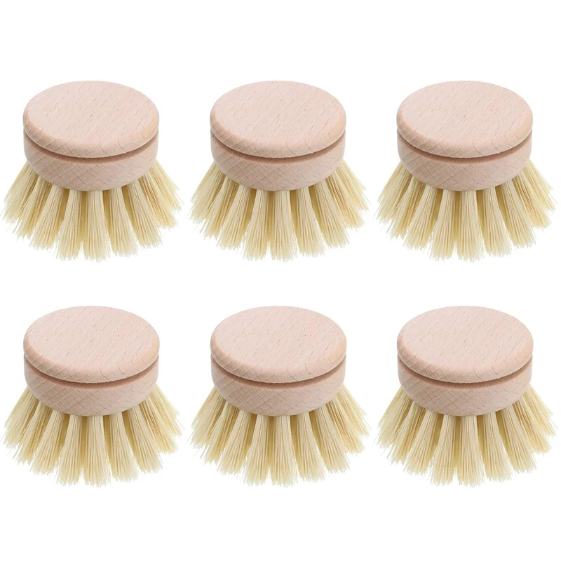 

Practical Washing Up Brush Dish Brush 6 Pcs Replacement Brush Heads Wooden Cleaning Dish Brush Refillable Kitchen Beech