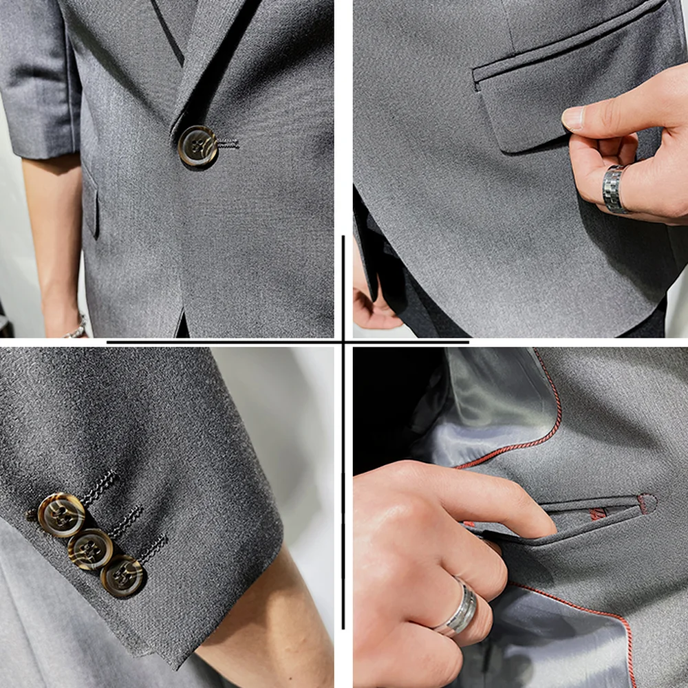 

2021 Summer Solid Color Men Blazers Single Button Slim Casual Suit Jackets Gray Wedding Business Blazer Masculino Social Coat