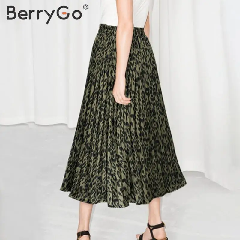 BerryGo, леопардовая расцветка, длинная юбка, Женская Повседневная Уличная одежда, высокая талия, Дамская Нижняя юбка, линия, осенняя Женская эластичная юбка