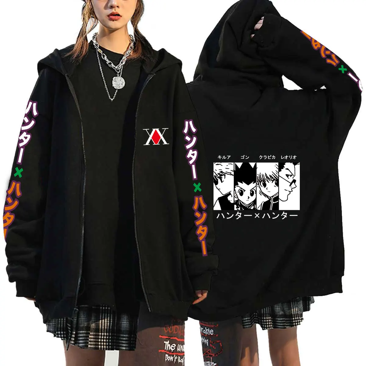 Hunter X Killua Zoldyck Zip Up Hoodies Streetwear Plus Size Jackets Coats Long Sleeve Fleece Zipper Anime | Женская одежда