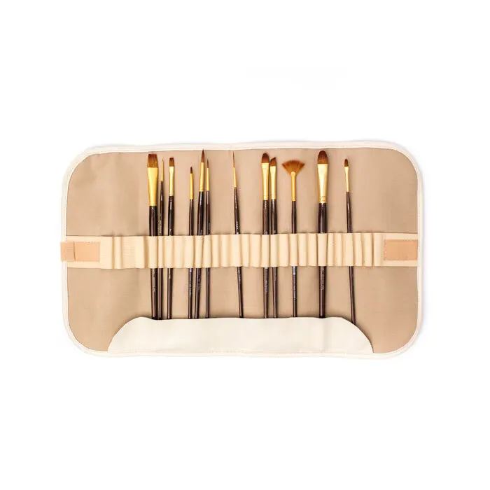 Набор кистей Claude в пенале-скрутке Малевичъ бежевый 12 шт | Канцтовары для офиса и