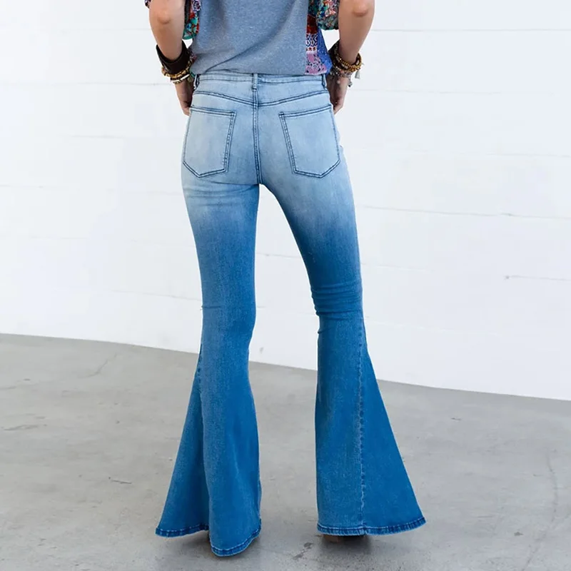

2021 New Women High Waist Boot Cut Jeans Elastic Waist Pockets Denim Trouser Straight Zipper Office Lady Streetwear Dropshipping