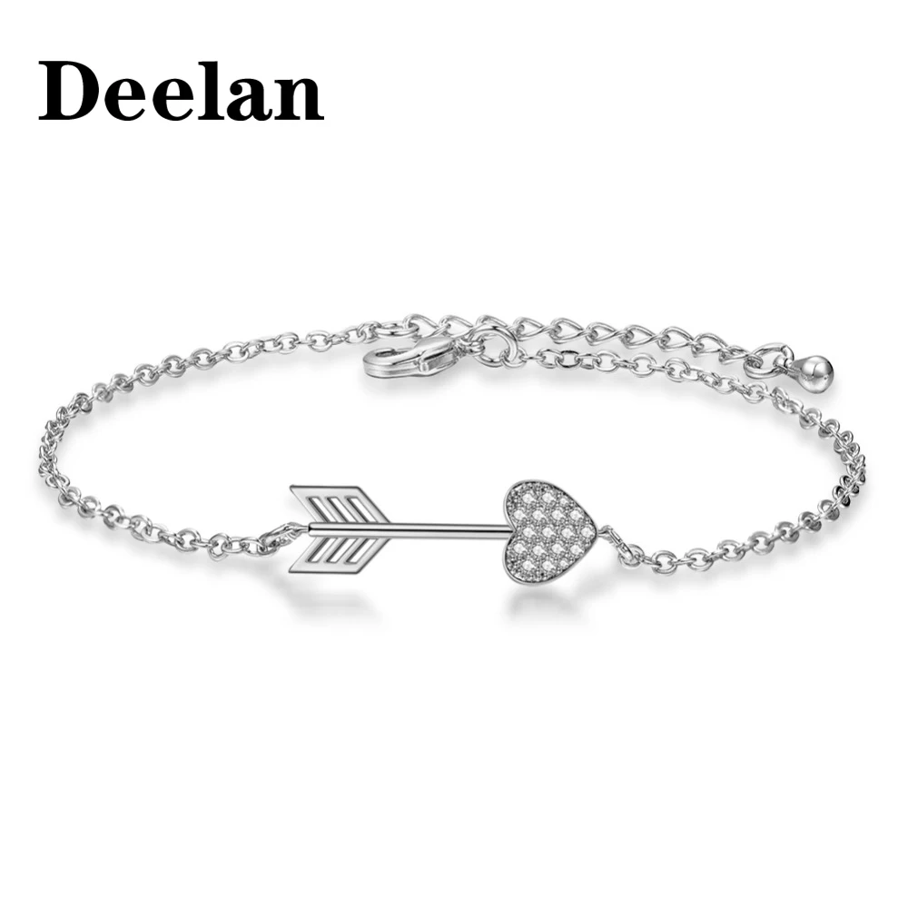 Женский браслет с сердечком DEELAN из розового золота фианитом и кристаллами Амура