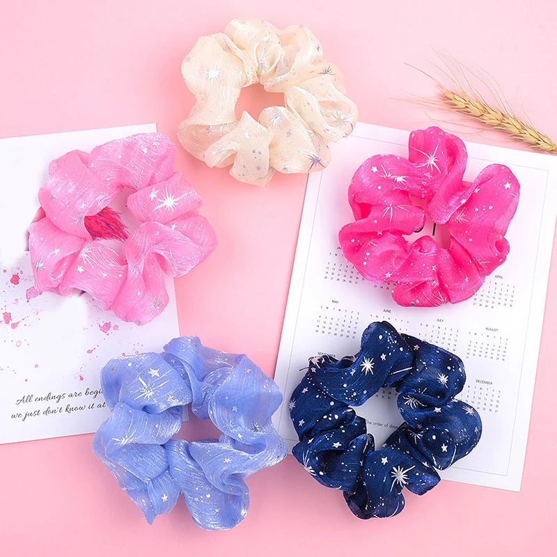 

New Shiny Star Chiffon Hair Scrunchies Women elastic rubber hair bands Girl Ponytail Holder Hair Ties Ropes hair accessories