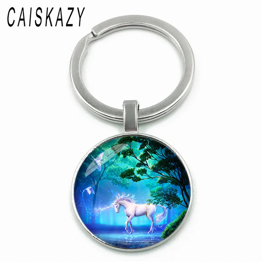 Красивая бабочка фея с единорогом стекло кабошон брелок Белый Единорог Лошадь