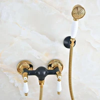 luxury gold color brass black oil rubbed bronze wall mounted bathroom hand held shower head faucet set bath mixer tap mna510
