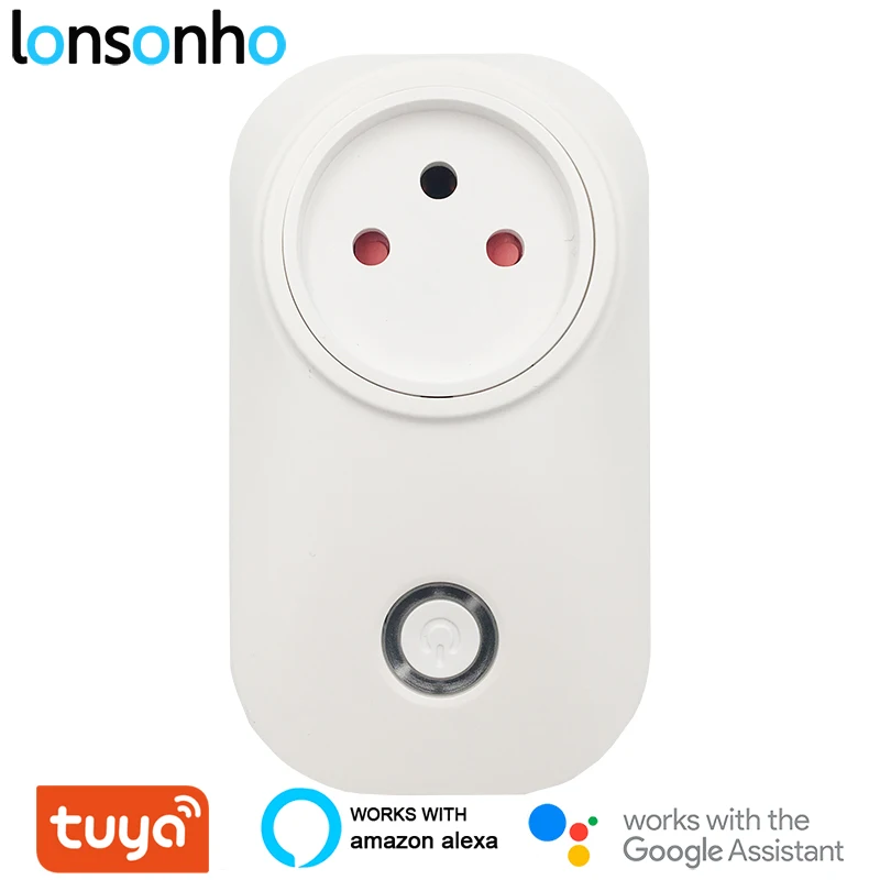 Lonsonho Israel умная розетка Tuya Wifi Smart Plug измеритель мощности 16A 3 Pin с заземлением работает с Alexa Google Home Mini