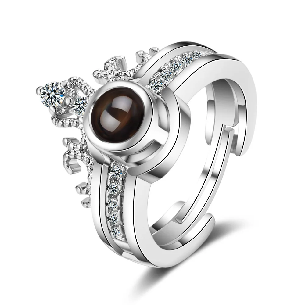 Модное кольцо 2 в 1 с проекцией короны и надписью я люблю тебя на 100 языках подарок