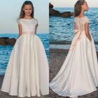 Платье атласное ТРАПЕЦИЕВИДНОЕ с коротким рукавом, для девочек