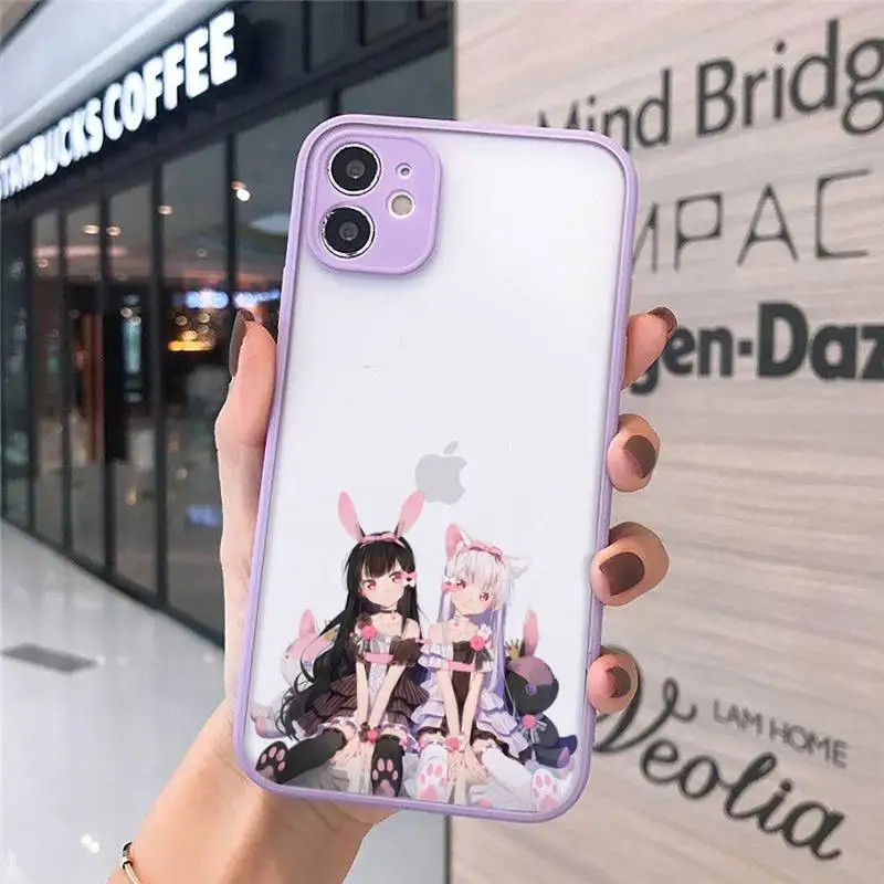 

Cute cat girl sweetheart Phone Case For iPhone 12 11 Mini Pro XR XS Max 7 8 Plus X Matte transparent Purple Cover