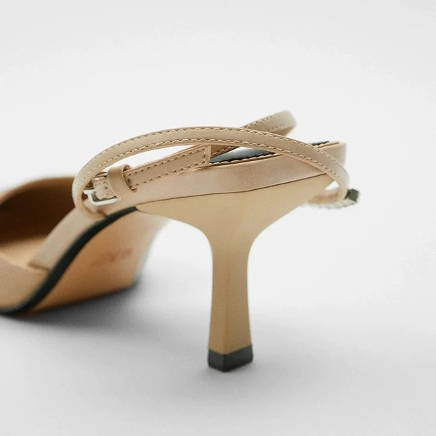 

Sandals Sexy Comfort Shoes for Women Suit Female Beige High Heels Black High-heeled 2021 Pointed Stiletto Girls Cotton Fabric Ca