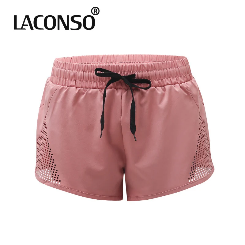 

Женские шорты для бега LACONSO, шорты для фитнеса и бега, леггинсы 2 в 1, сетчатые, свободные, имитация двух быстросохнущих, средней талии