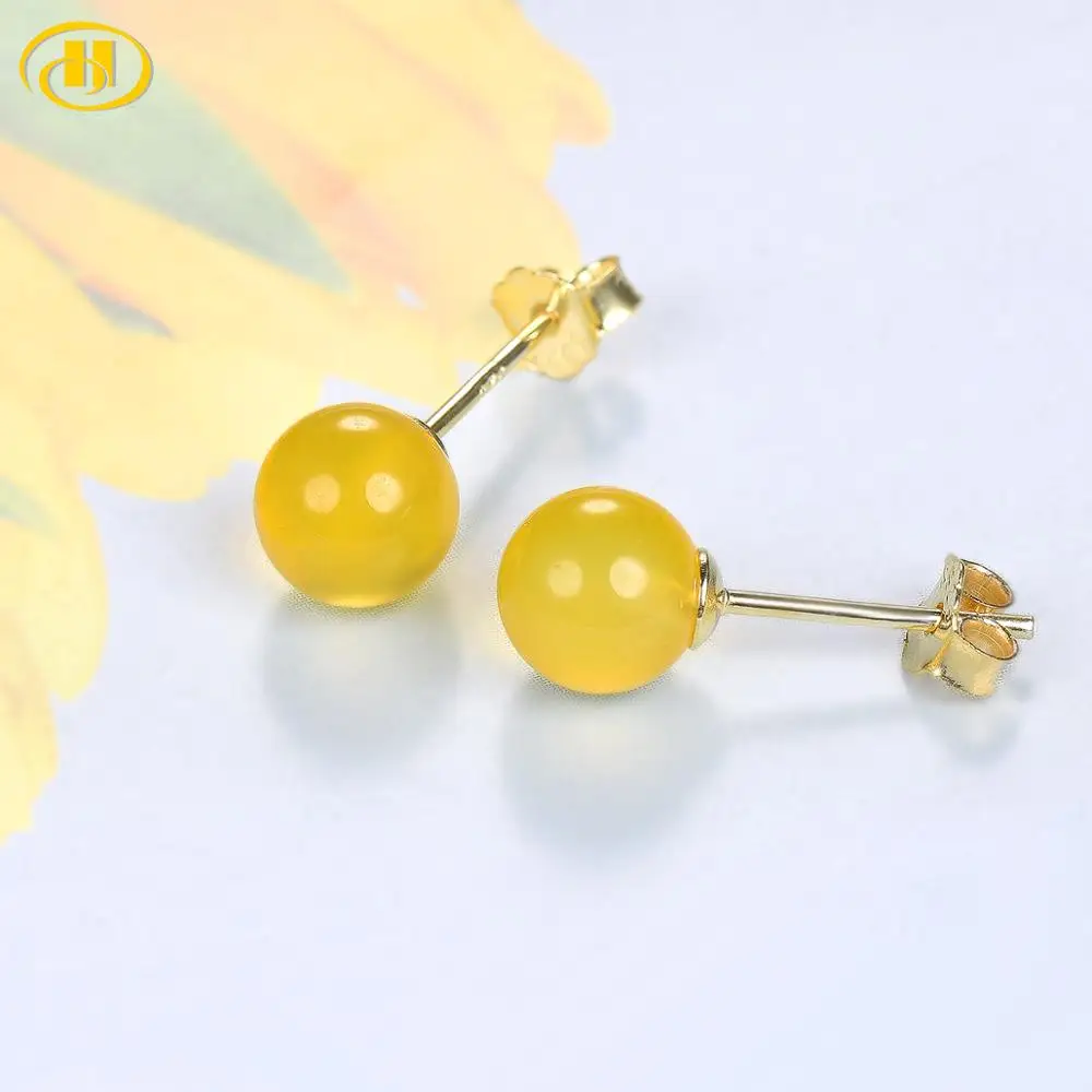 Hutang драгоценные камни 6 мм желтый Агат серебряные серьги гвоздики твердые 925