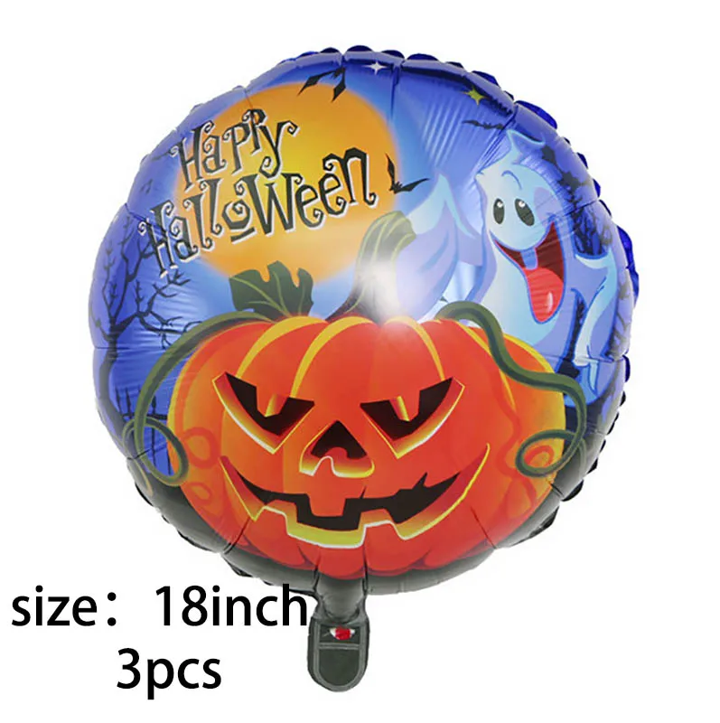 3pcs 18inch round 6 10 шт./лот надувные воздушные шары в форме черепа, летучей мыши, тыквы, украшения для Хэллоуина, детские игрушки для Хэллоуина, украшения для дня рождения, латексные шары - Цвет: 3pcs 18inch round 6