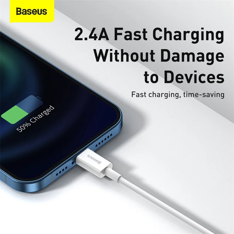 Baseus USB кабель для iPhone 12 11 Pro Max Xs X 8 Plus 2.4A быстрой зарядки 5s 6s 7 SE зарядный передачи