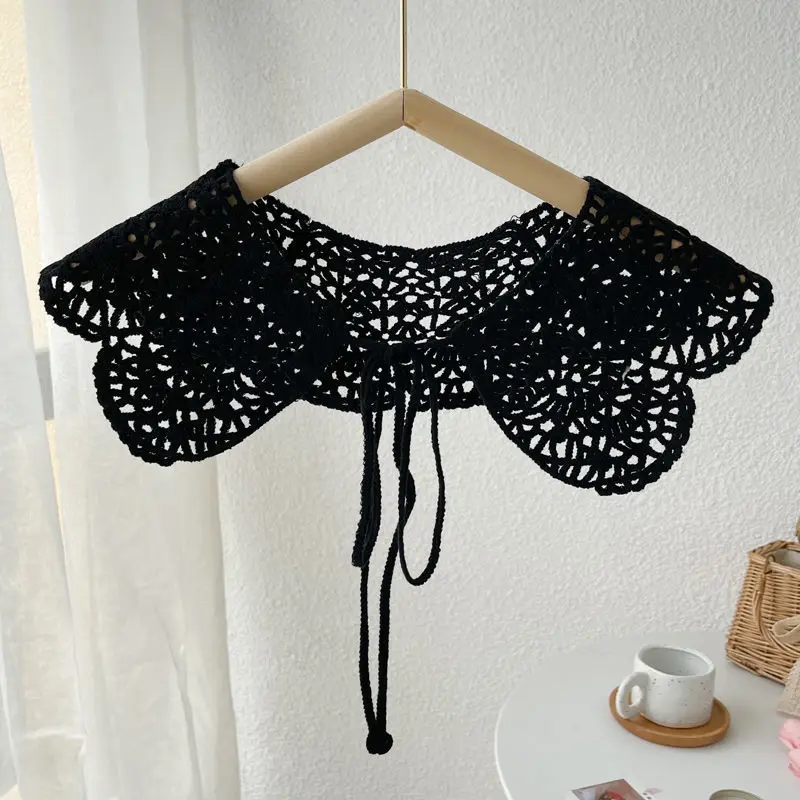 

NEW Yellow Lace Hollowed Shawl Women Shoulders Cape Vest Fake Collar Capes Knotted Scarf Girl Neck Guard Girl Poncho Wraps Cloak