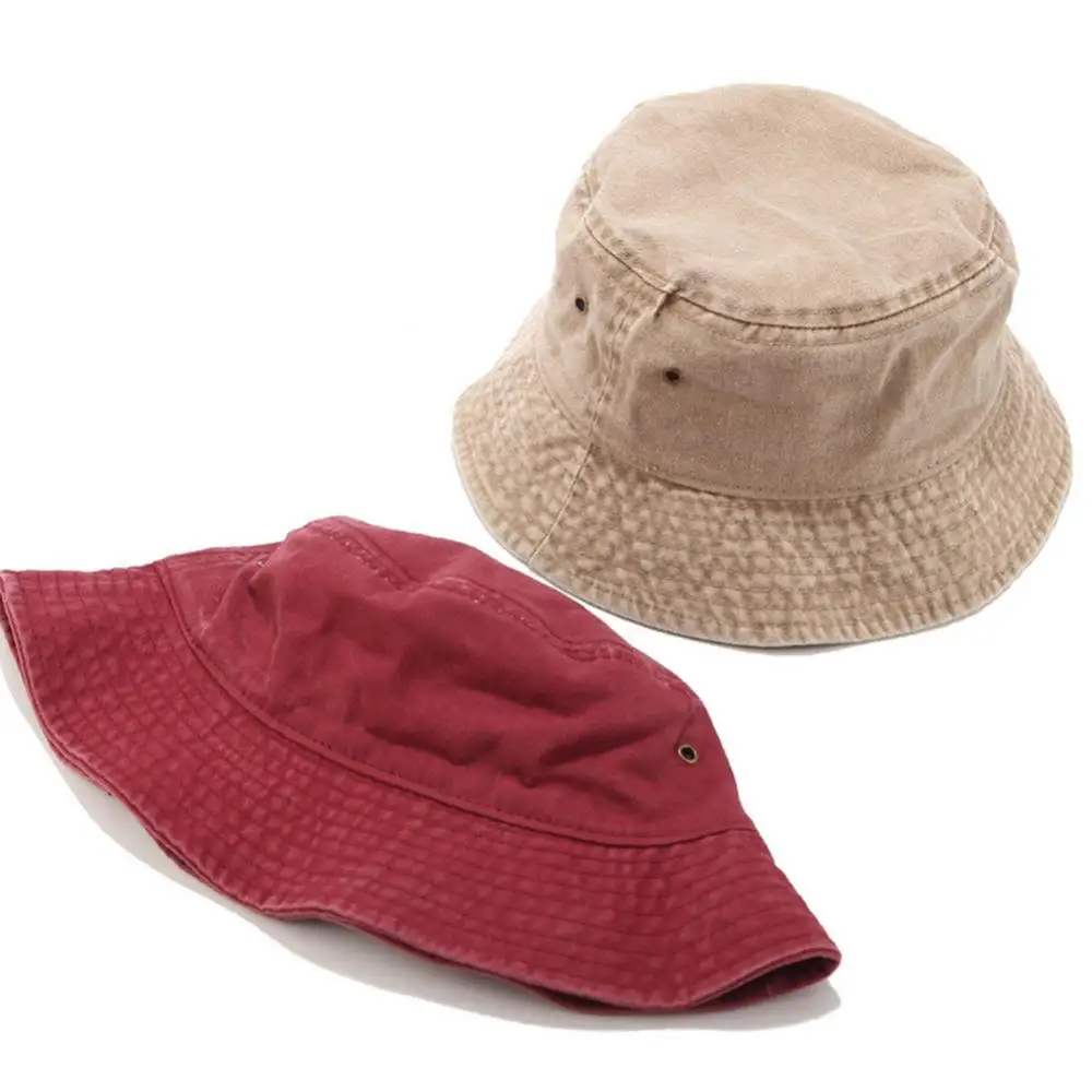 

70% Dropshipping!!Casual Men Women Solid Color Wide Brim Anti Sun Cotton Flat Denim Bucket Hat