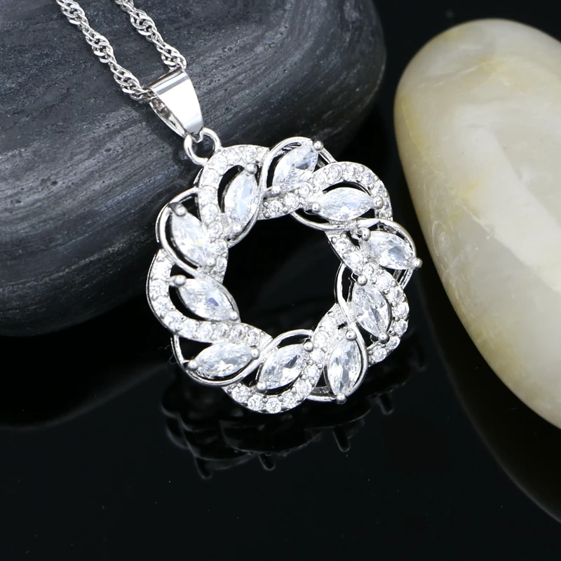 Женское Ожерелье с кулоном из серебра 925 пробы белым фианитом | Украшения и