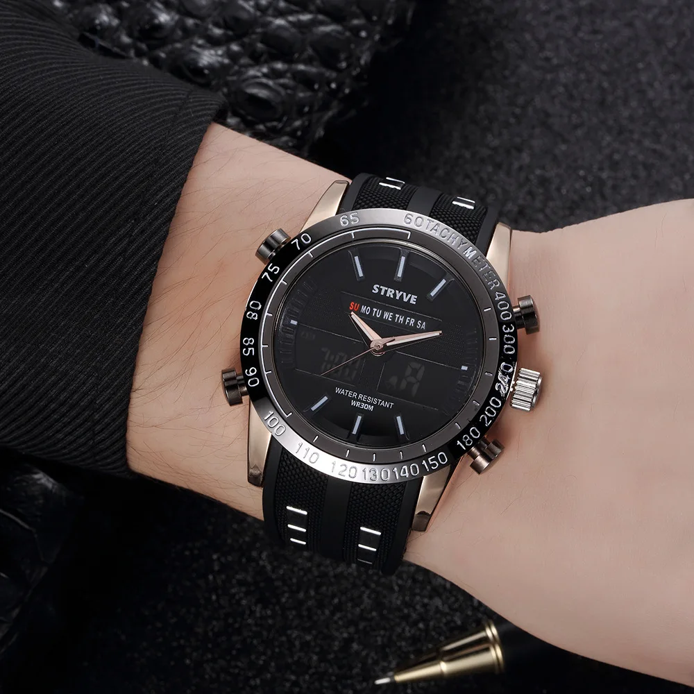 

New high-tech men's watch pointer digital LED double-screen men's outdoor sports watch luminous waterproof multifunctional watch