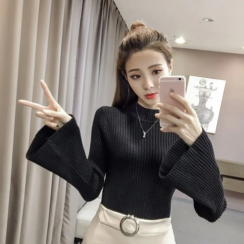 

2020 Solid color stitching loose women's Pullover Casual drop shoulder sleeve knitted sweater winter fashion sweater L06