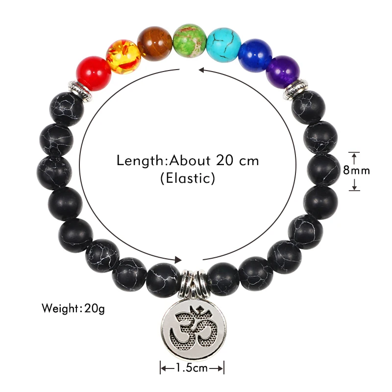 Мужской браслет из 7 бусин чакры натуральная черная лава кулон тигрового глаза с