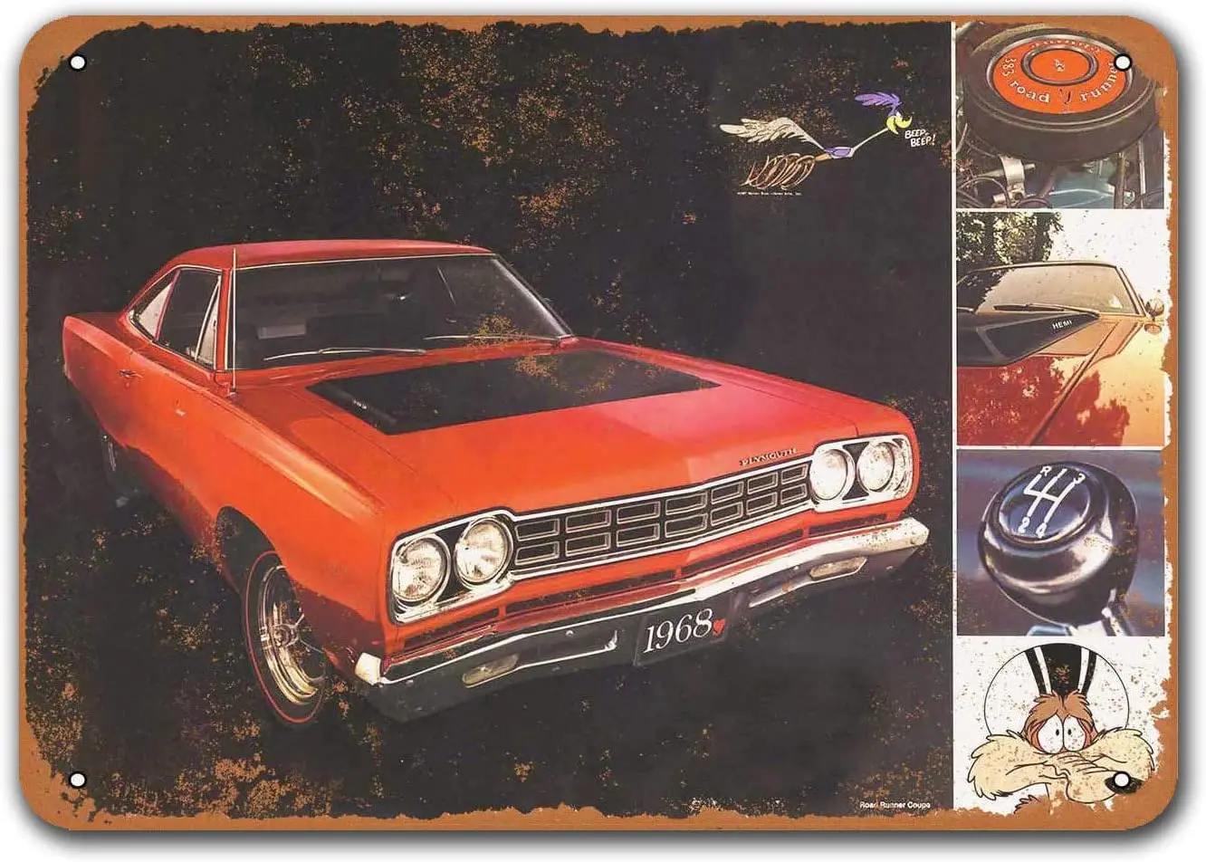 

Restaurant Signs 1968 Plymouth Road Runner Old Car Tin Sign Vintage Metal Bar Poster Garage Man Cave Coffee Club Dorm Wall Decor