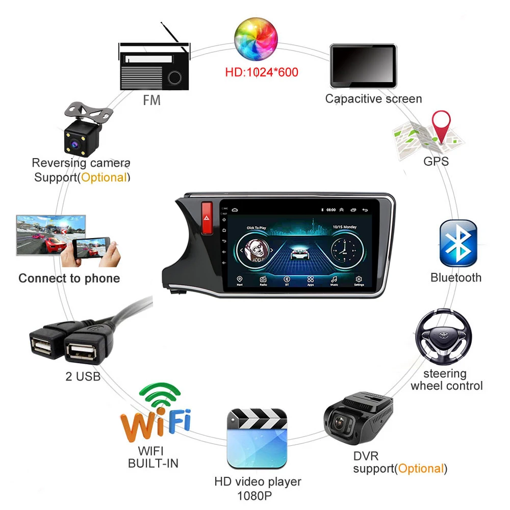 Автомагнитола для Honda CITY 2014 2015 2016 2017 левосторонний мультимедийный dvd-плеер Android 8 1