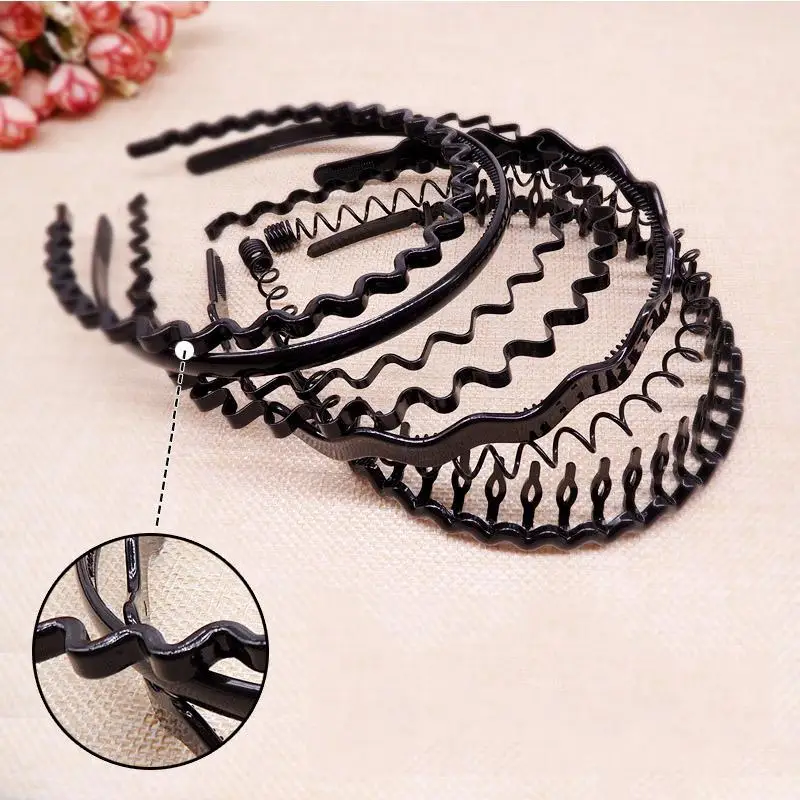 

2021 New Fashion Wavy Hairband Women Men Metal Plastic Headwear Comfortable Non-slip Headband Simple Black Hair Accessories