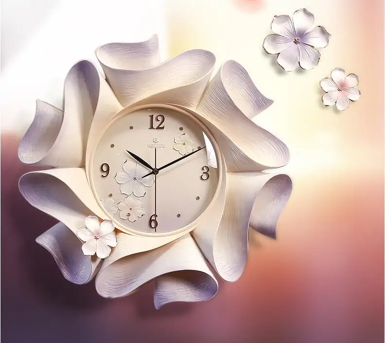 

Modern Resin Creative Personality Embossed Flower Wall Clock Craft Accessories Home Livingroom Wall Sticker Mural Clock Ornament