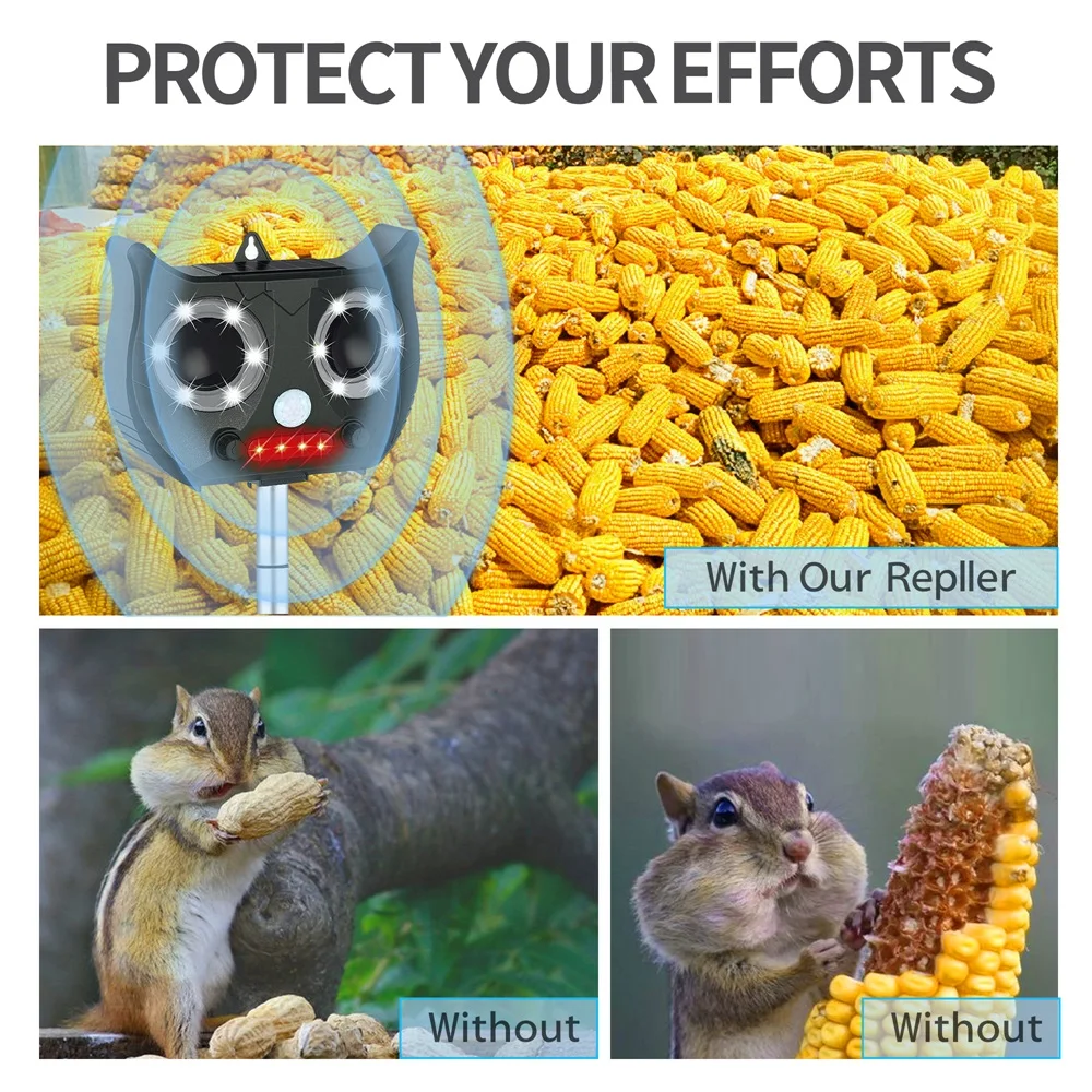 Ультразвуковой отпугиватель животных на солнечных батареях водонепроницаемый