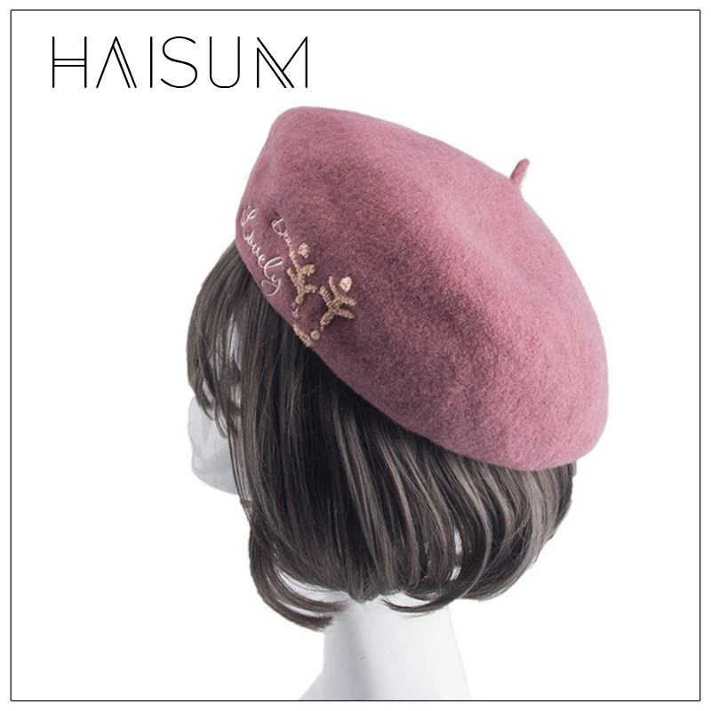 2018 женский шерстяной настоящий Зимний новый трендовый берет с вышивкой Дамская