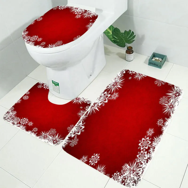 RS004 3pcs Mat set 10 видов Рождественская задняя капля Снежный принт Водонепроницаемая занавеска для ванной комнаты занавеска для ванной унитаза коврик набор нескользящих ковриков - Цвет: RS004 3pcs Mat set