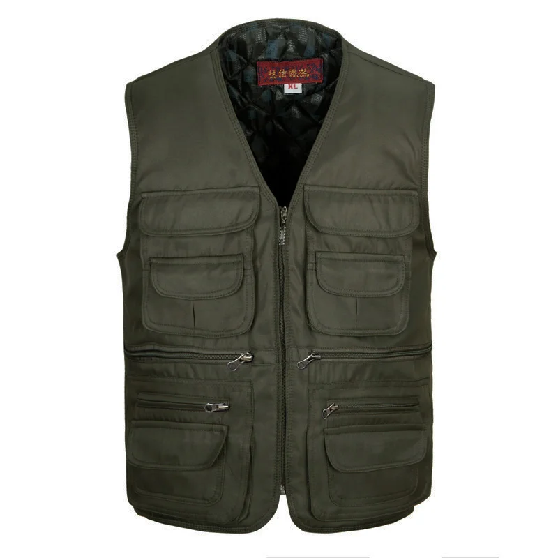 

new 2022 Autumn Winter Warm Multi-pocket Cotton liner vest men Fashion Sleeveless Men's Vest Casual Cotton Wear vest men