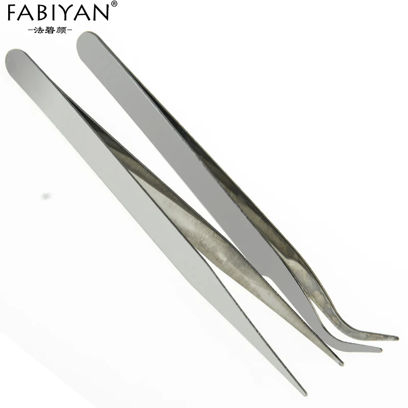 2Pcs Set Антимагнитные щипцы для маникюра, пинцет для стрижки ногтей, изогнутые прямые черные маникюрные стразы, блестящий набор инструментов из нержавеющей стали - Цвет: 2Pcs Set